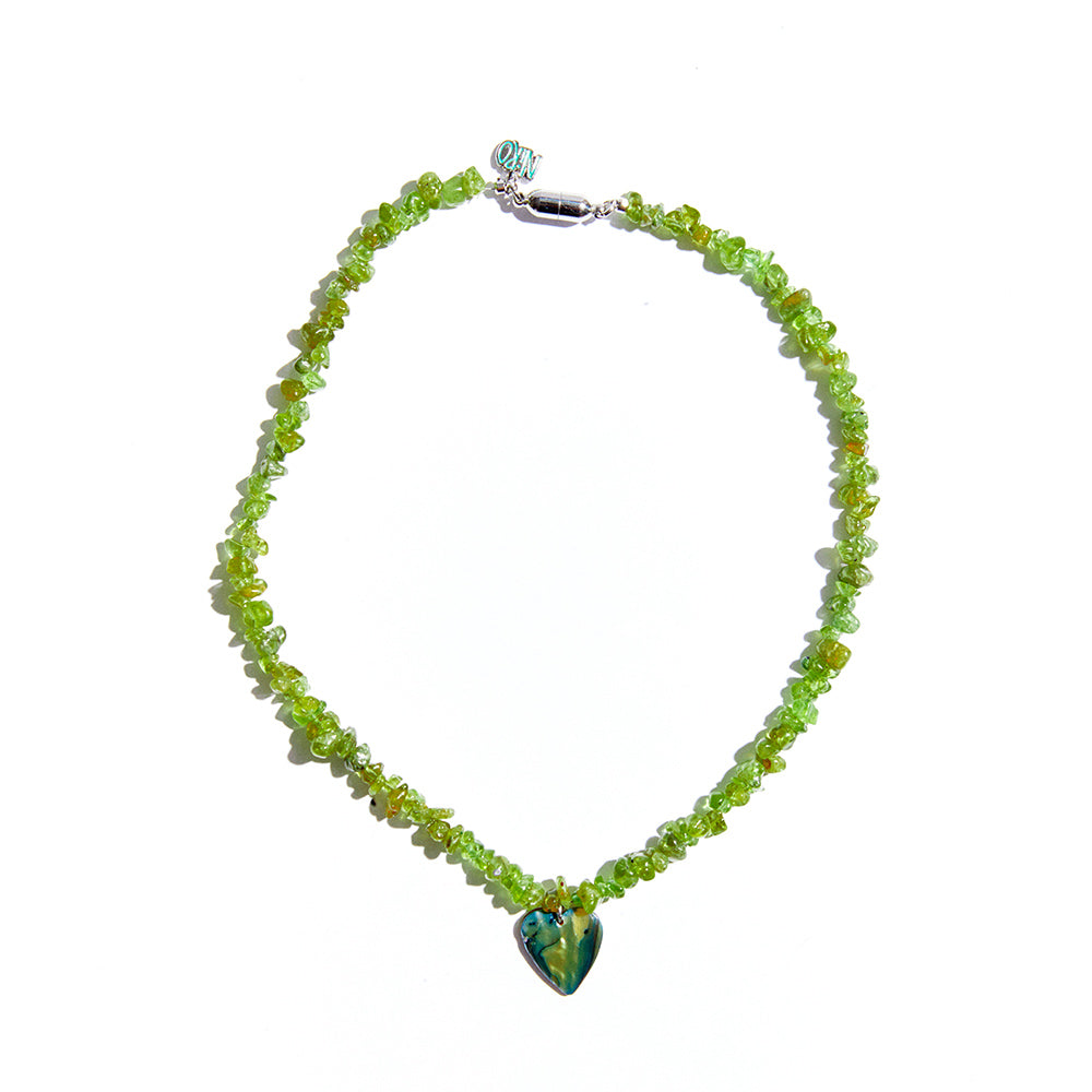 HEART MOTHER OF PEARL PERiDOT NECKLACE #75
