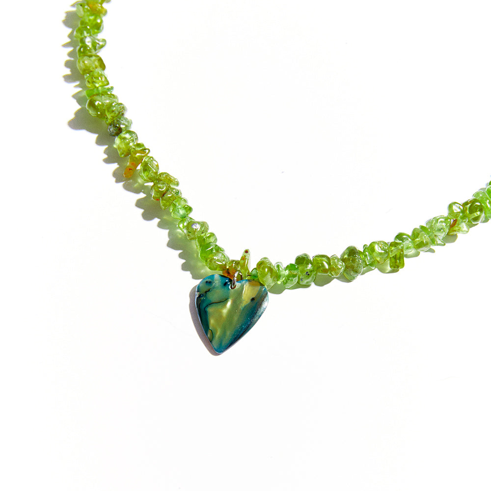 HEART MOTHER OF PEARL PERiDOT NECKLACE #75