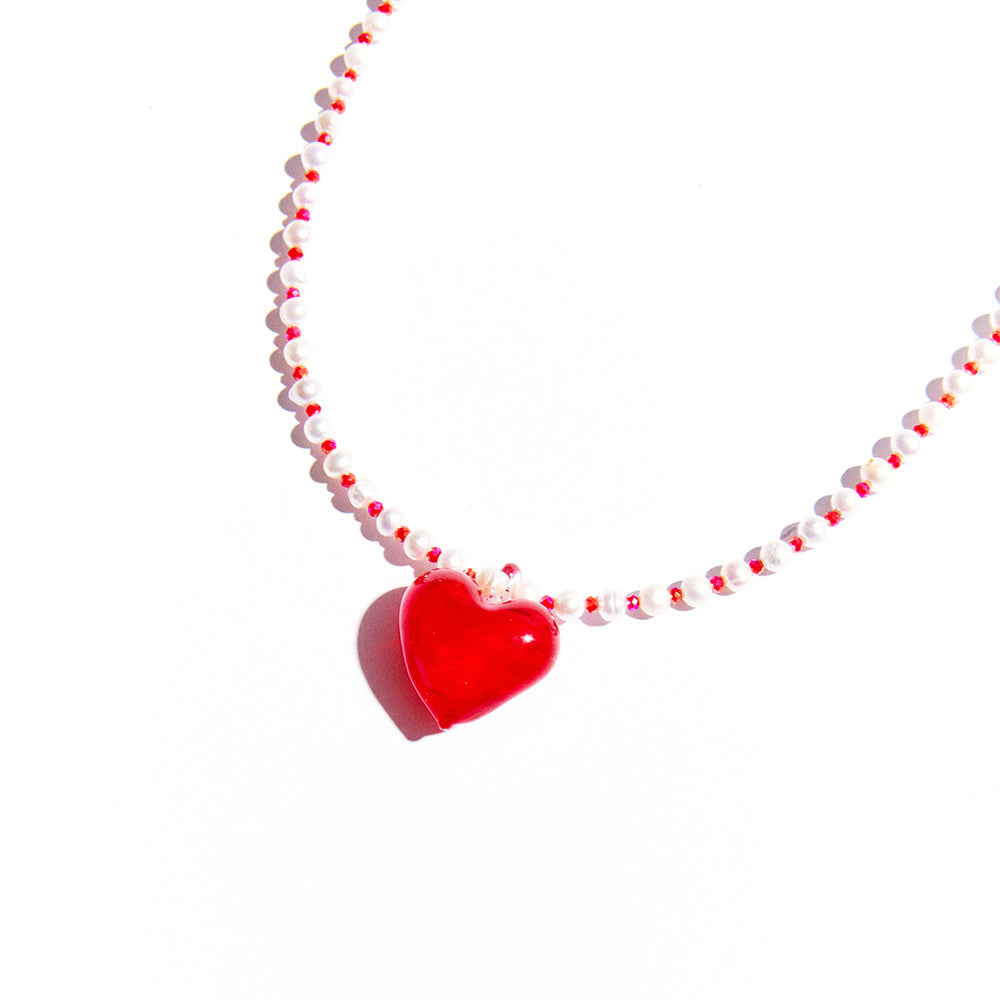 RED HEART BEADS PEARL NECKLACE #73