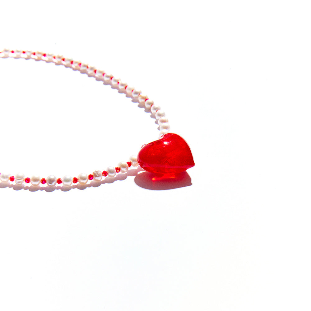 RED HEART BEADS PEARL NECKLACE #73