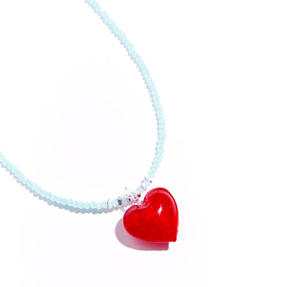 RED HEART SKYBLUE BEADS NECKLACE #87